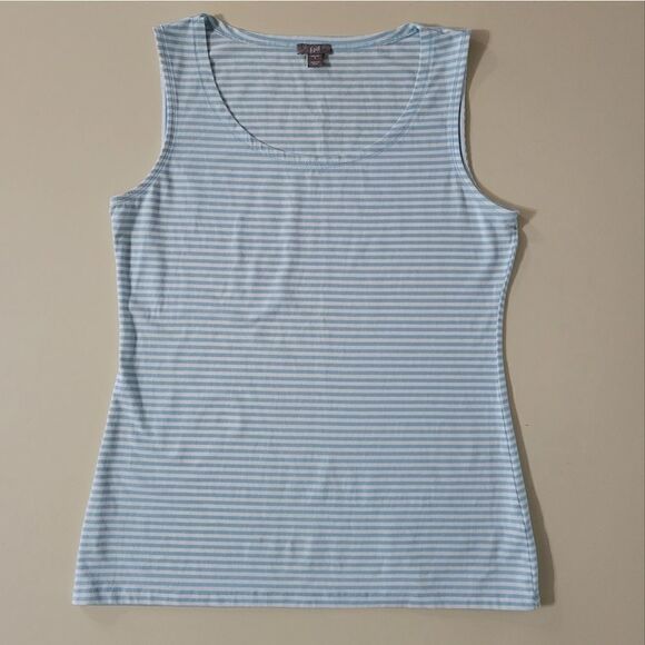 J. Jill Women's Blue and White Mini Stripe Tank Top - Picture 1 of 8